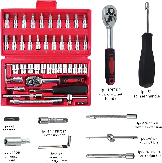 CAJA DE HERRAMIENTAS PARA AUTOS Y MOTOS 46 PC- Automotive Tool Set